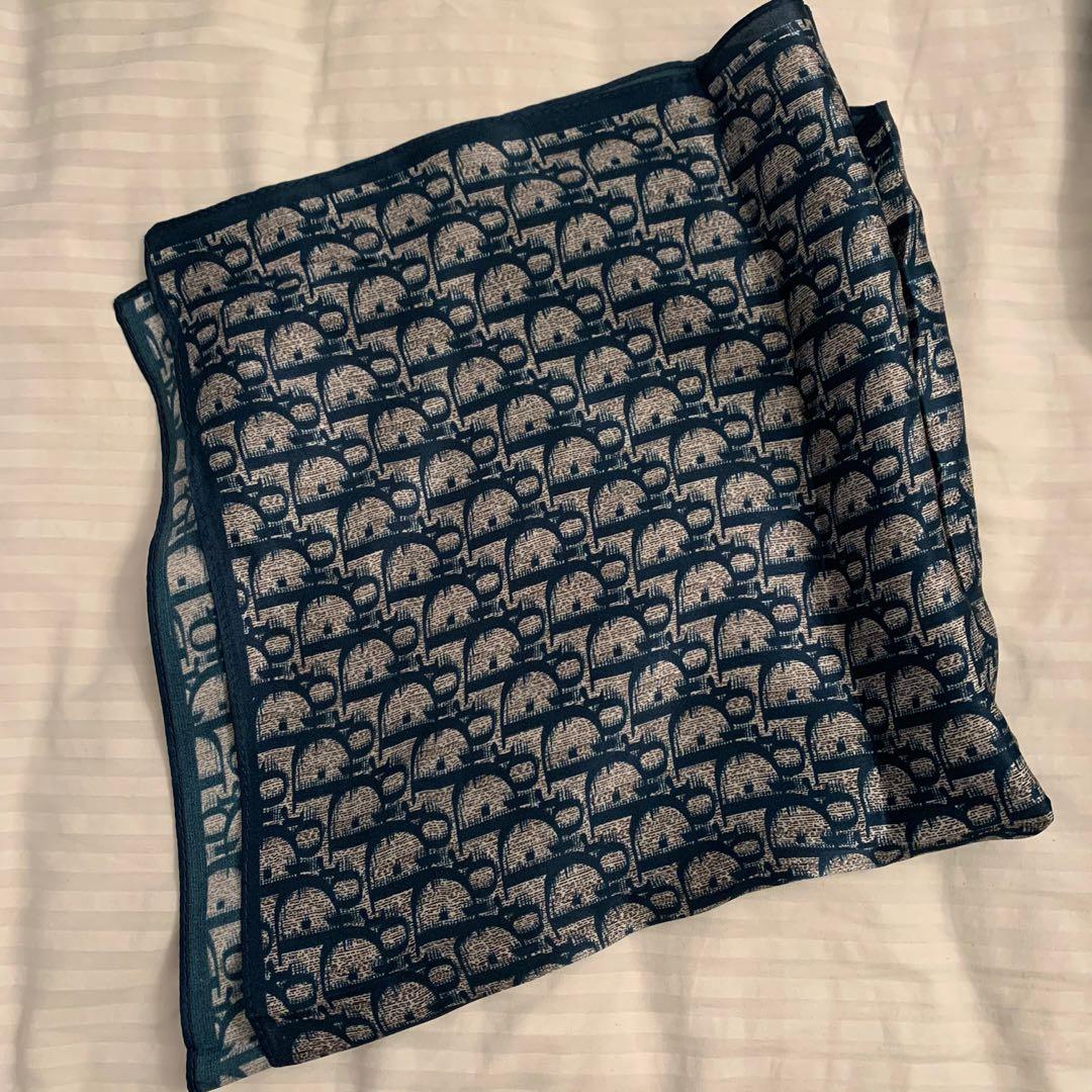 KHĂN Dior Women Oblique University Reversible Scarf Navy Blue Wool and Silk