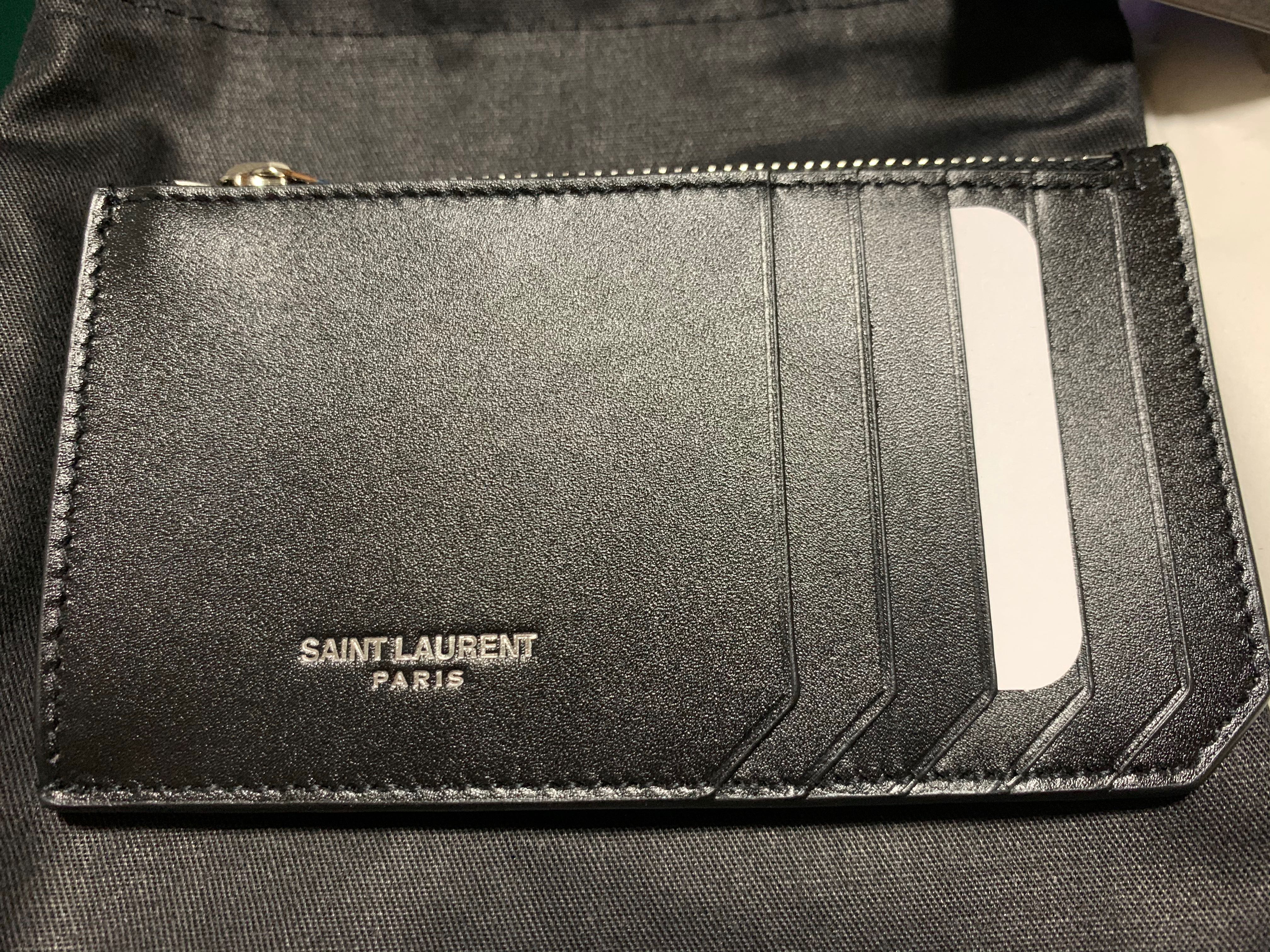 Saint Laurent Fragments Ysl Zip Leather Card Case In Crema Soft
