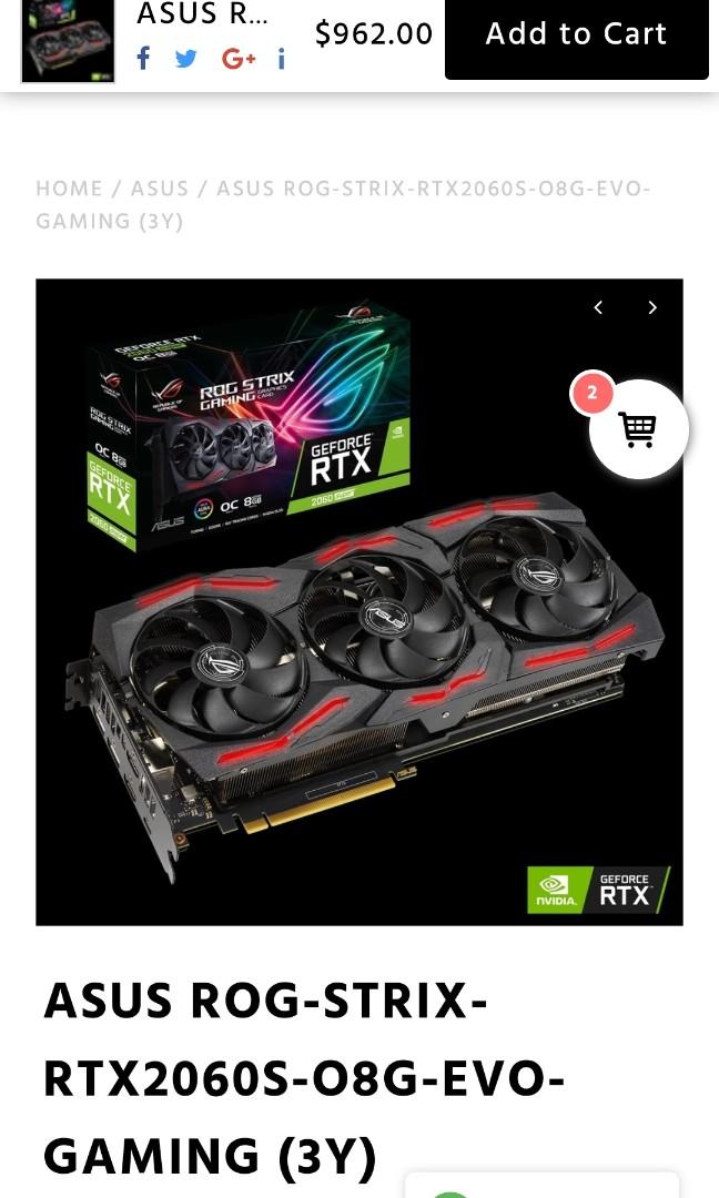 Asus Rog Strix Rtx60s 08g Evo Gaming Electronics Others On Carousell