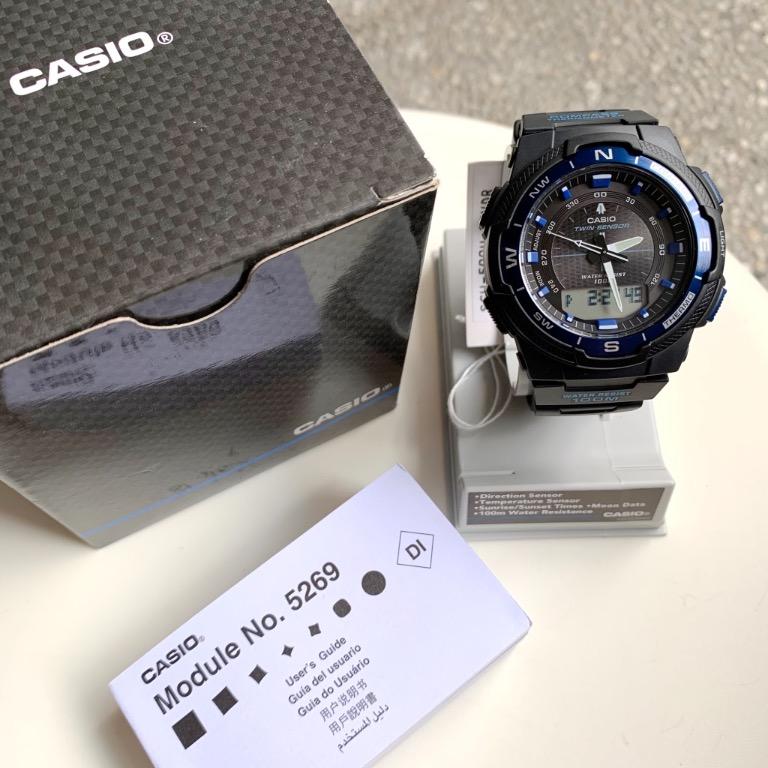 Casio men's twin 2025 sensor watch blue accents