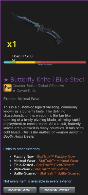 Butterfly Knife Blue Steel Mw Toys Games Video Gaming In Game Products On Carousell