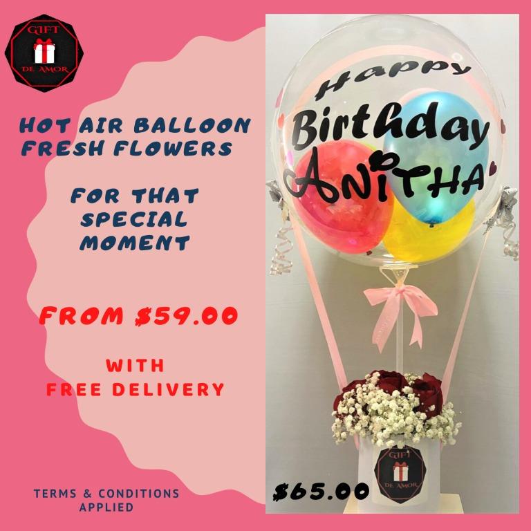 From 59 80 Birthday Anniversary Graduation Convocation Get Well Soon Hotair Balloon With Fresh Flowers Bouquet Free Delivery Hobbies Toys Stationery Craft Flowers Bouquets On Carousell