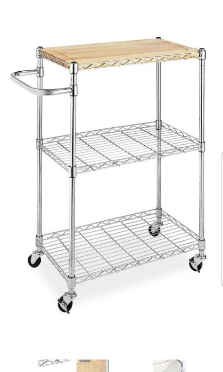 Hot Whitmor Supreme Kitchen Cart Wood Chrome Kitchen Cart Kitchen Trolley Counter Extra Surface Area Chrome Everything Else On Carousell