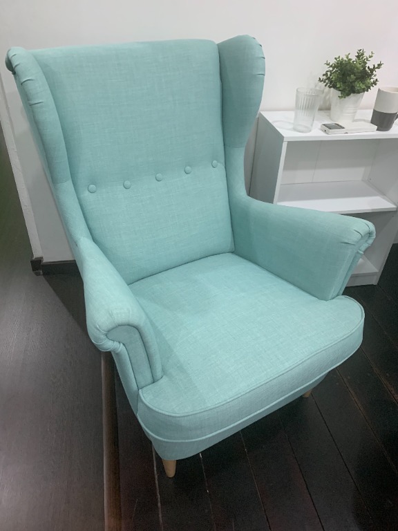 Ikea STRANDMON Wing chair light blue, Furniture & Home Living
