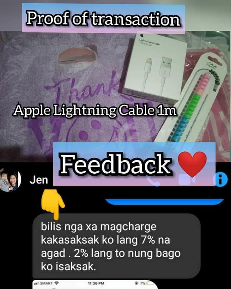Original Apple lightning Cable 1M (Category: Cables & Adaptors) located in Manila. Submitted by ziabebshoptique (Listing ID 1011117464, Image 2). Description: 💯%Guaranteed Original And Brandnew apple Accessories. APPLE LIGHTNING CABLE. ✔ONHAND ✔Serialcodes ✔Cable Marks. ✔7 days replacement ✔Personal warranty ✔FREE CABLE PROTECTOR Lightning Cable 1M 599 12w Power Adapter 699 If set 1099 Meet up TONDO HIGH SCHOOL ONLY COD will do. SAMEDAY DELIVER 