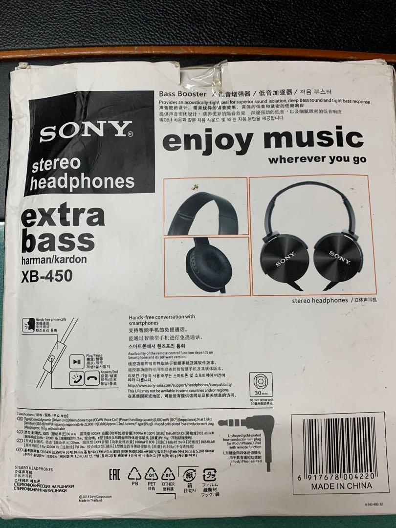 Sony stereo headphones (Category: Headphones & Headsets) located in Pasay City. Submitted by ayinong168 (Listing ID 1011097284, Image 3). Description: Sony headphones extra bass xb 450 hifi sound phone calls sport headphone with issue box with litlle dirt pm if interested .