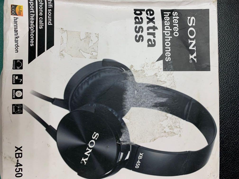 Sony stereo headphones (Category: Headphones & Headsets) located in Pasay City. Submitted by ayinong168 (Listing ID 1011097284, Image 2). Description: Sony headphones extra bass xb 450 hifi sound phone calls sport headphone with issue box with litlle dirt pm if interested .