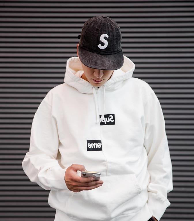 Comme des garcons top supreme hoodie white