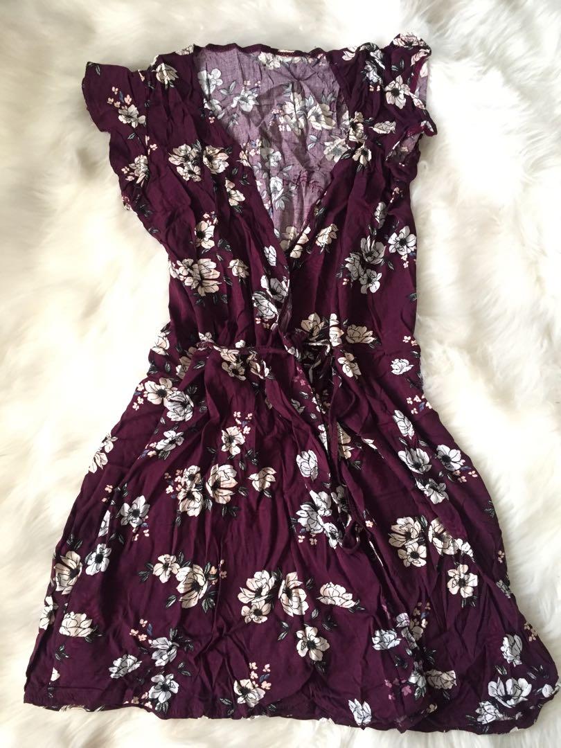 wine red wrap dress