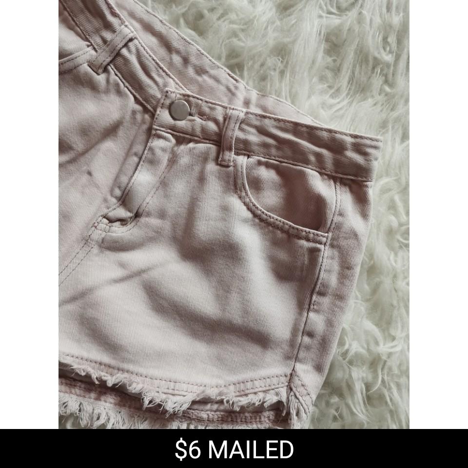 baby pink denim shorts