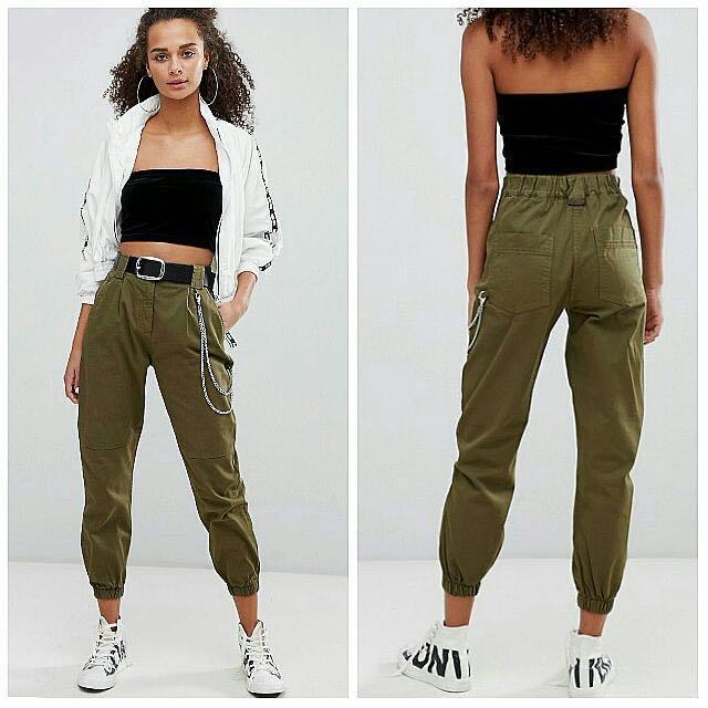 Womens Cargo Pant Black Color with Chain