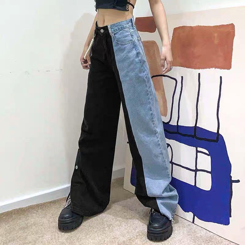 black and blue split jeans