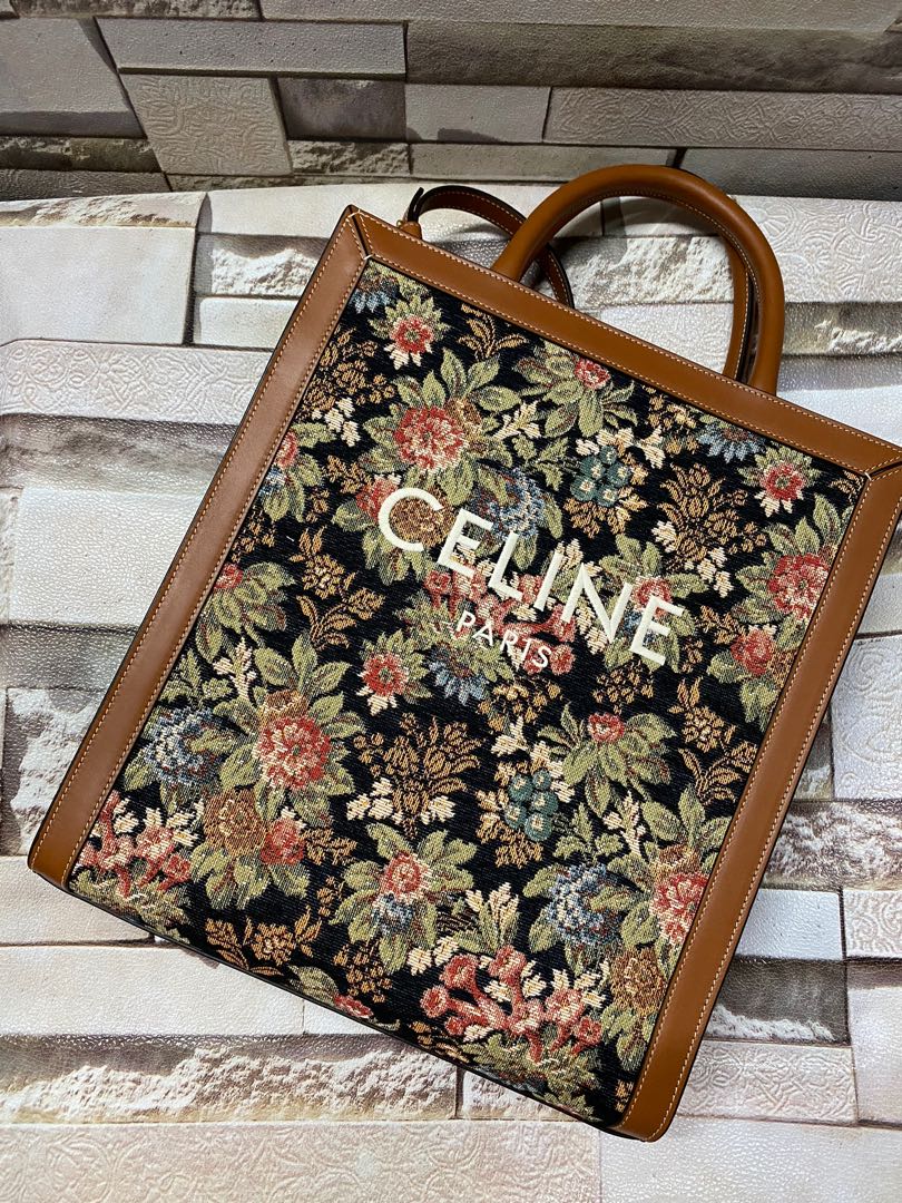 Small vertical cabas celine in floral jacquard and calfskin new arrivals