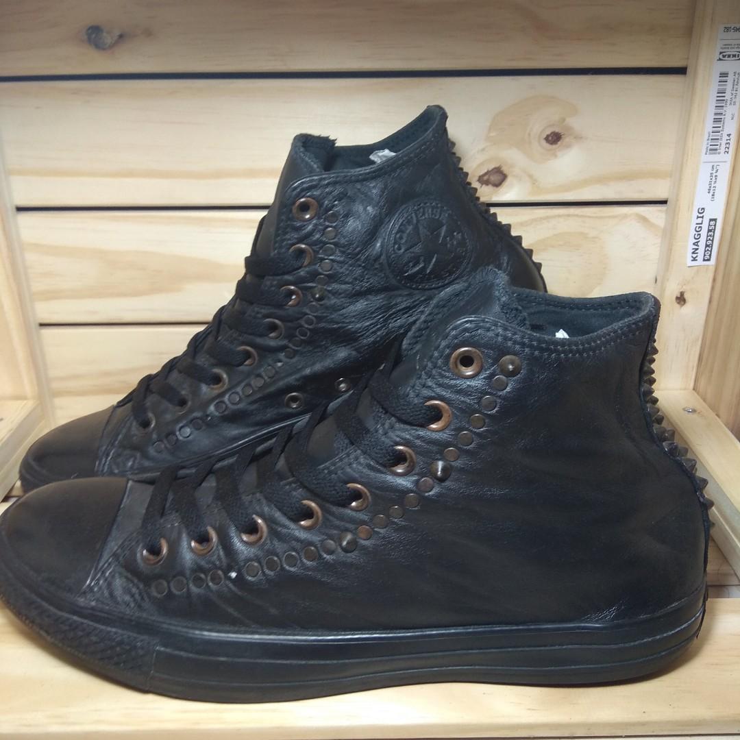 black leather studded converse