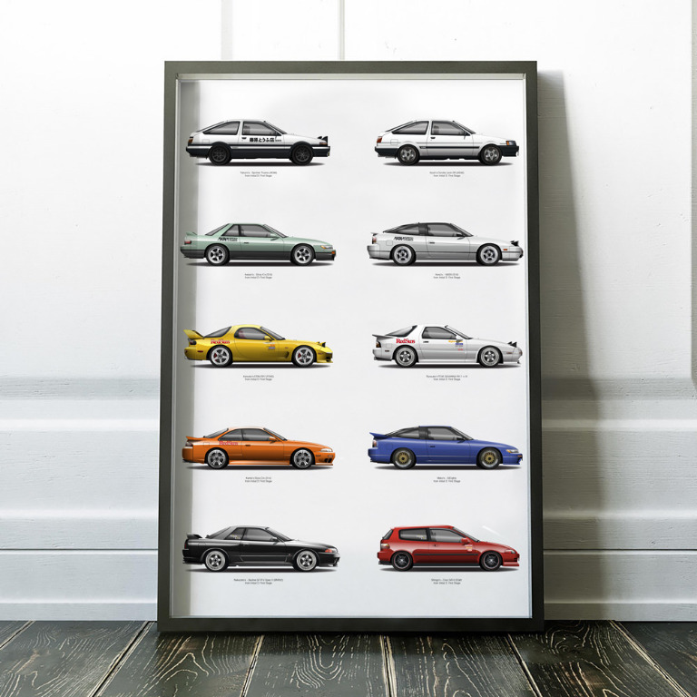 Initial D Art Print - First Stage Toyota AE86, Mazda RX7, Nissan ...