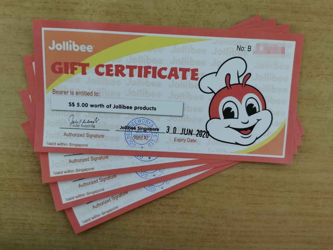 Jollibee Gift Certificate Tickets Vouchers Vouchers on Carousell
