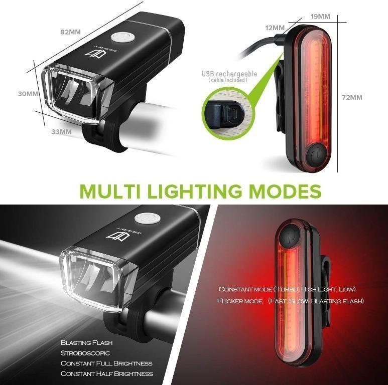 M1439 Degbit Bike Light Set Upgraded USB Rechargeable Bicycle Light Mountain Bike Light Water Resistant Led Cycle Lights Rechargeable Easy Mount USB Front Light Headlight Back Tail Light Sports Equipm...