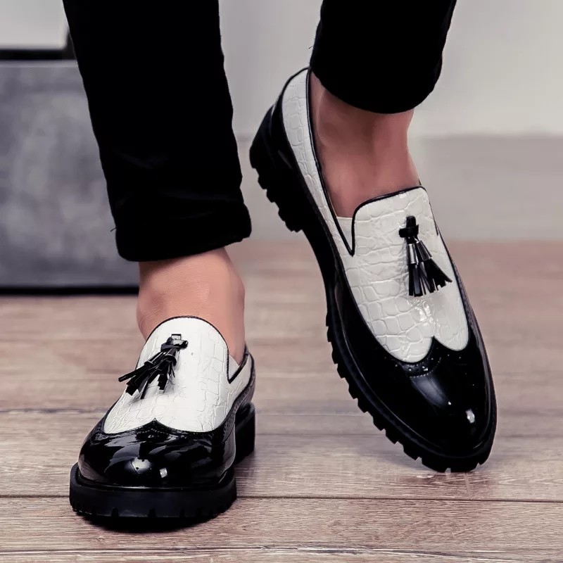white and black loafers mens