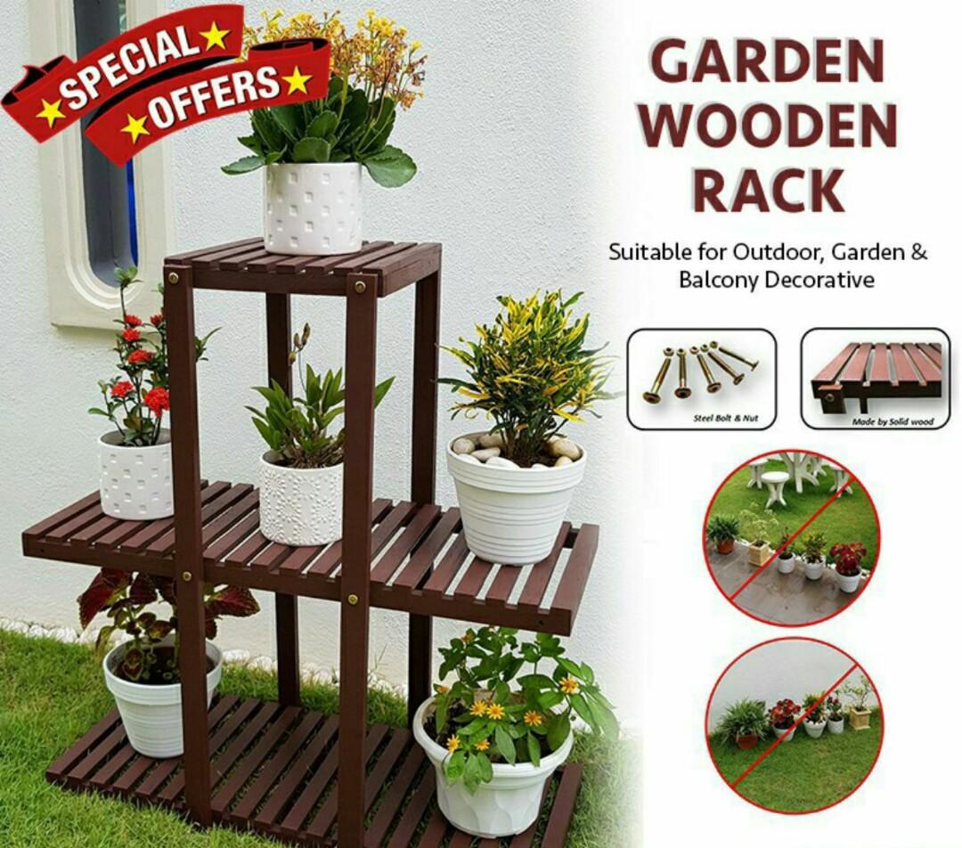 Multi Level Garden Wooden Flower Rack SMT08, Furniture & Home Living