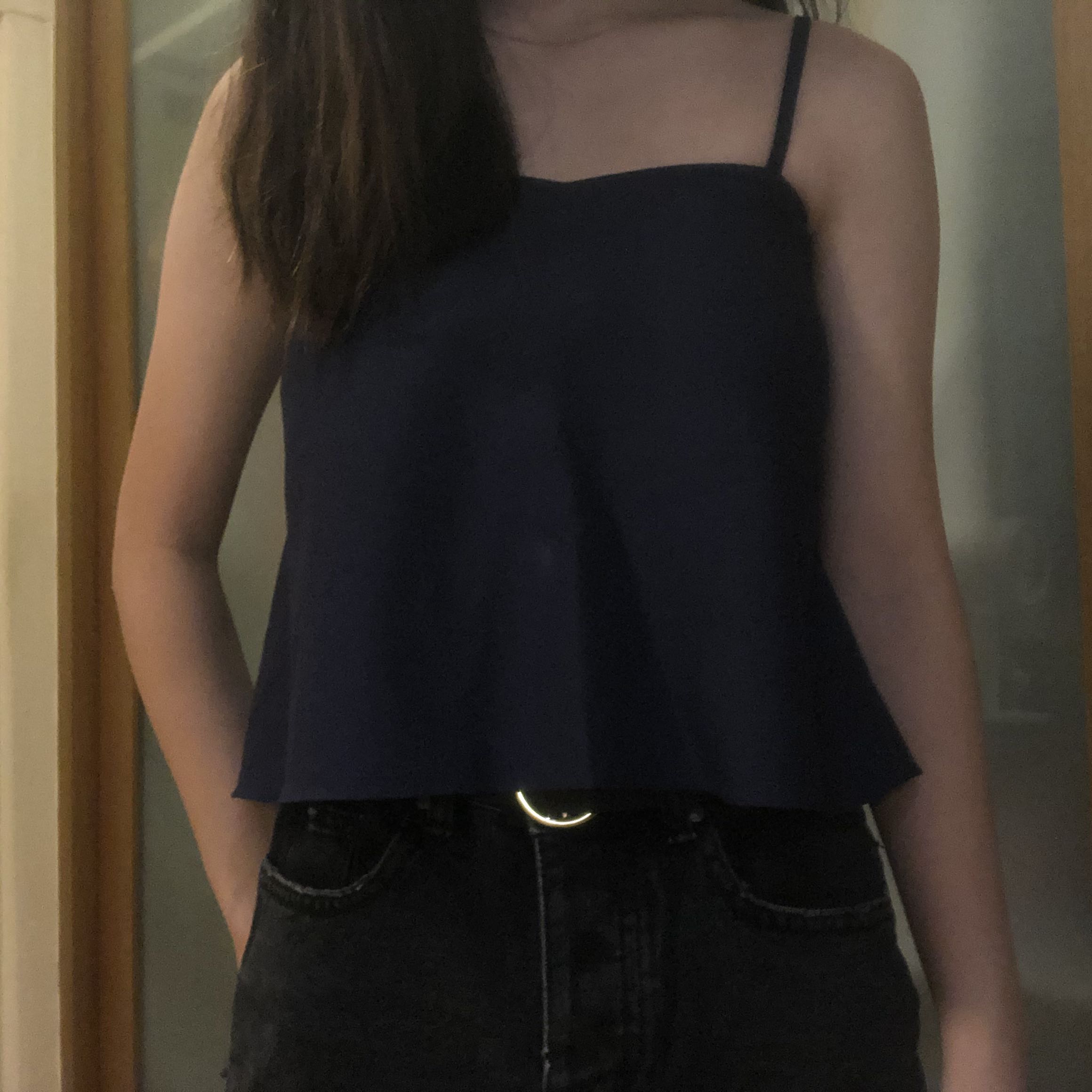 blue flowy top