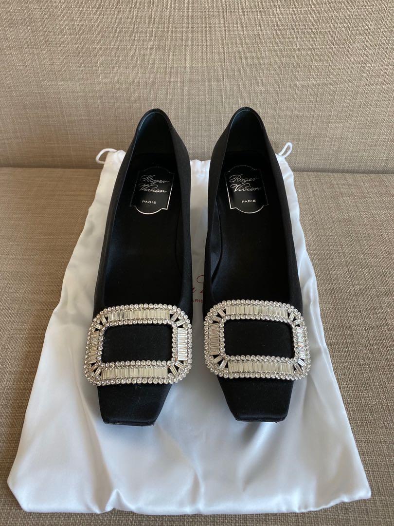 Roger Vivier crystal diamond black satin shoes