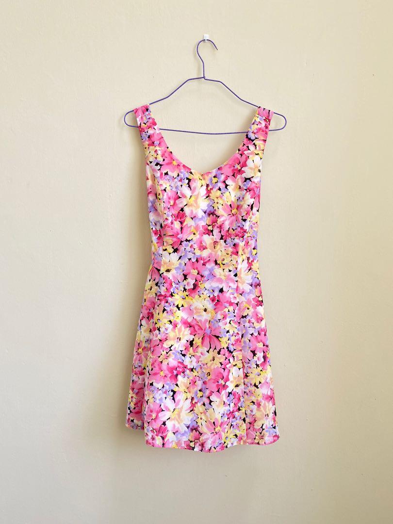 pink floral a line dress