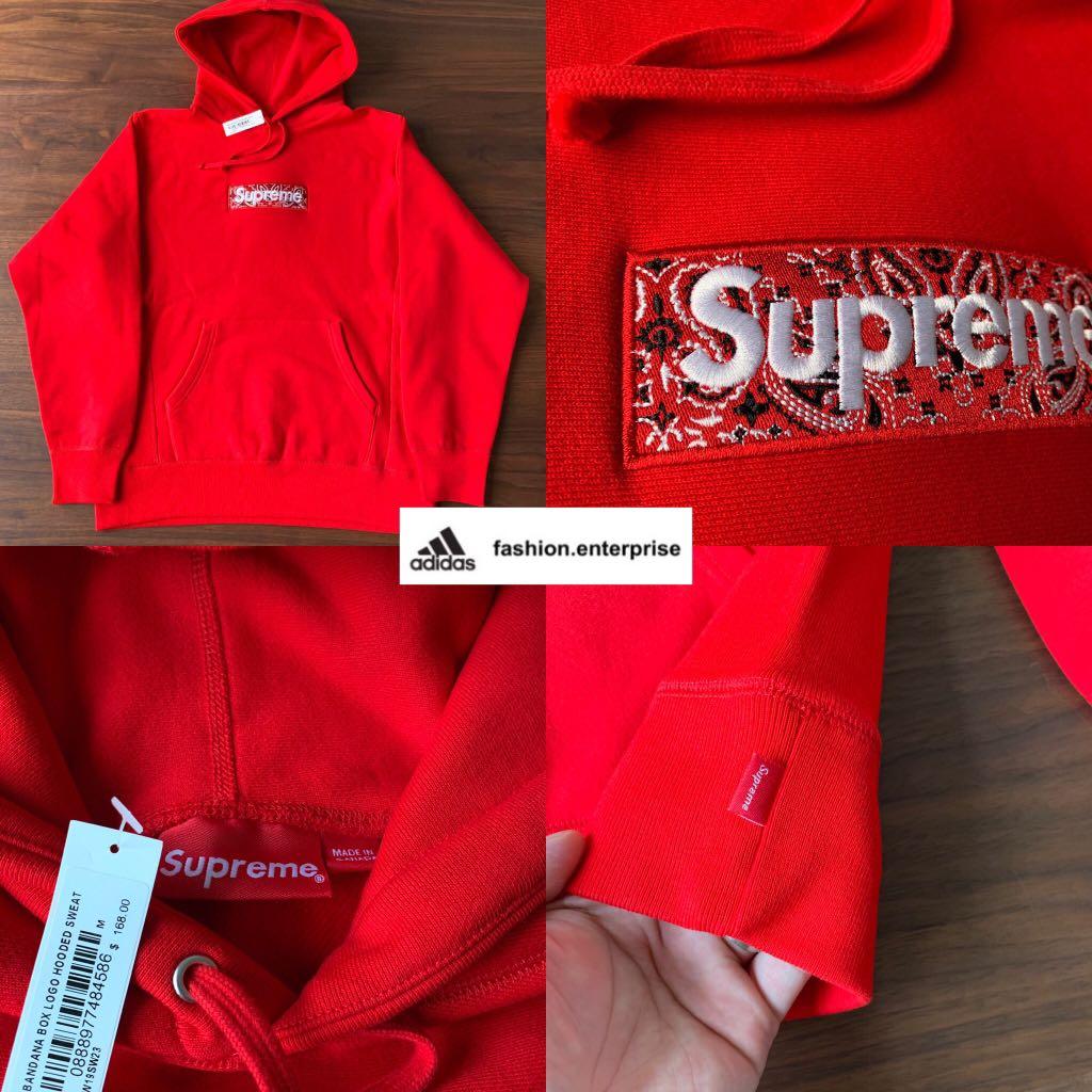 Supreme Bandana Box Logo Hooded Sweatshirt Red Size Large