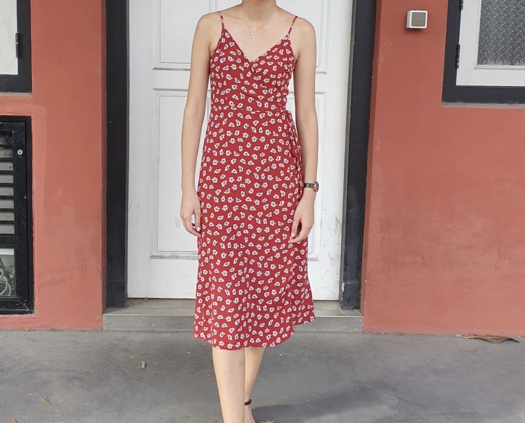 Red cami midi dress online