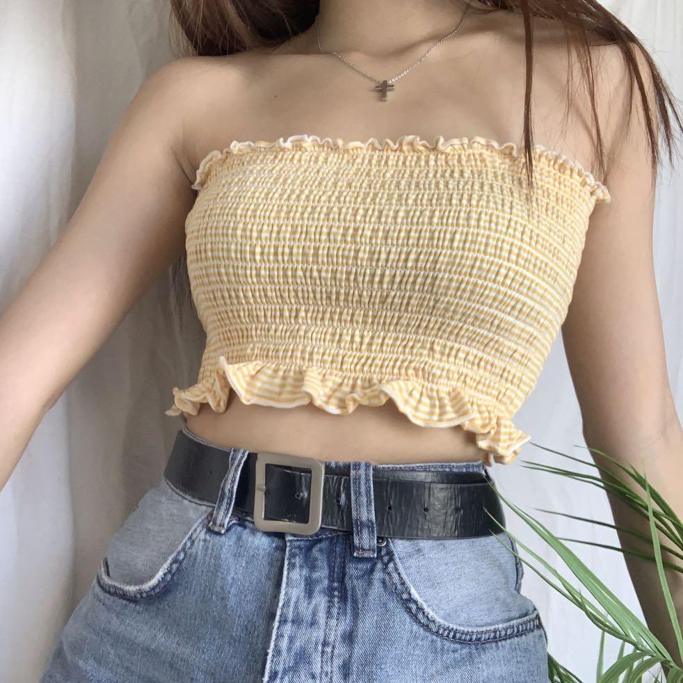 Yellow ruffle tube deals top