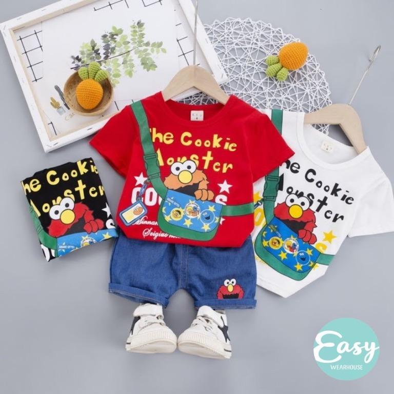 1 4y Kids Boys Girls Summer Casual Sesame Street Cotton T Shirt Short Pants Clothing Set Babies Kids Boys Apparel 1 To 3 Years On Carousell