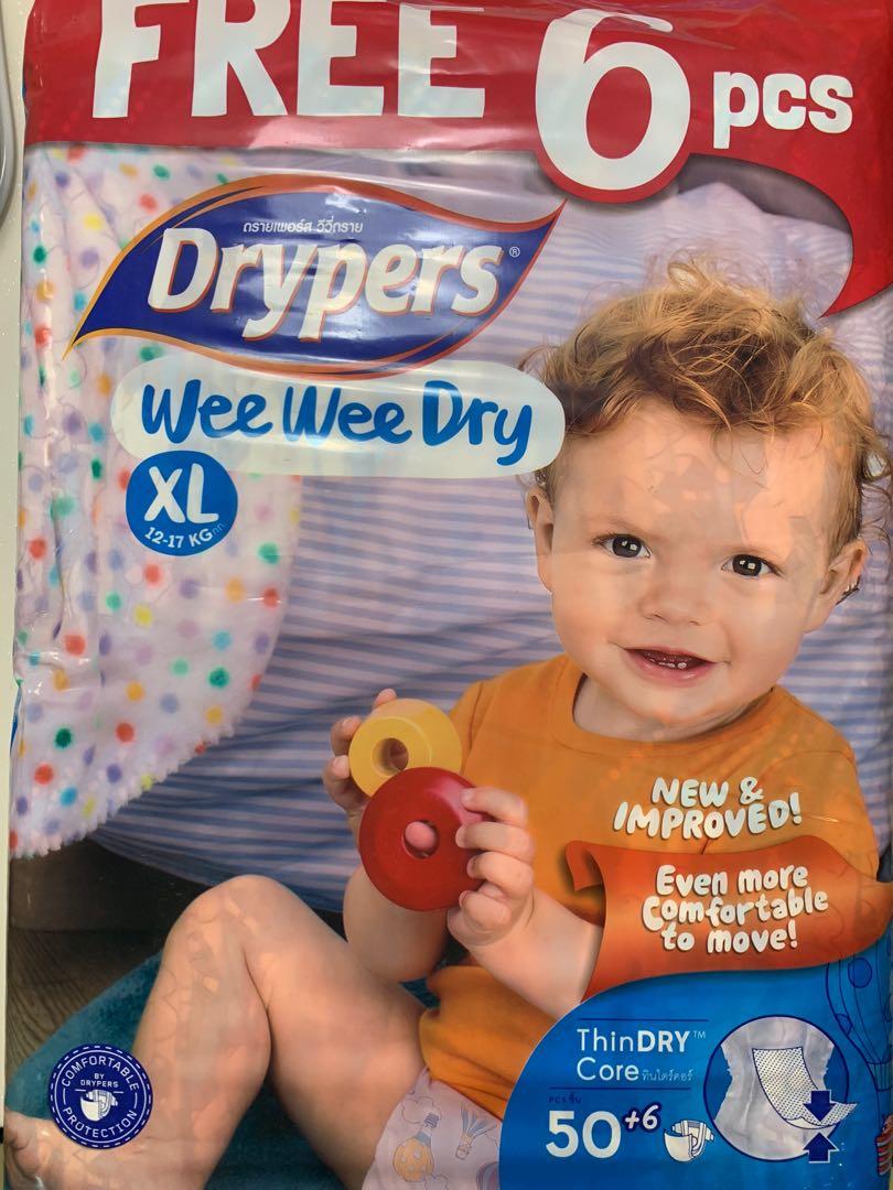 5 Packs Drypers Wee Wee Dry Xl 50 6 Free Delivery Babies Kids Babies Apparel On Carousell