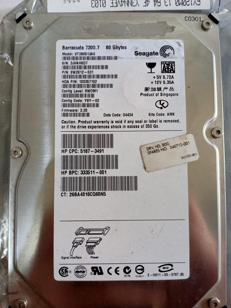 80gb Seagate Hard Disk, Computers & Tech, Parts & Accessories