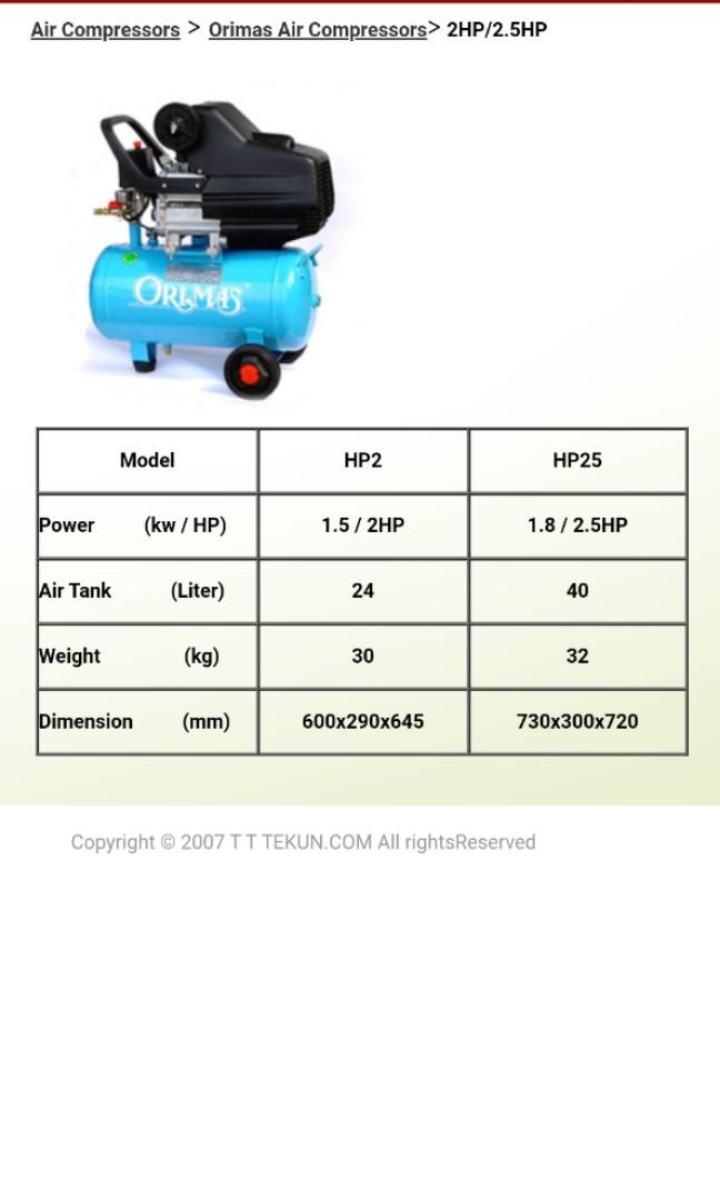 Air Compressor Jenama Orimas **2HP/24 liter/30kg** (WORKING CONDITION
