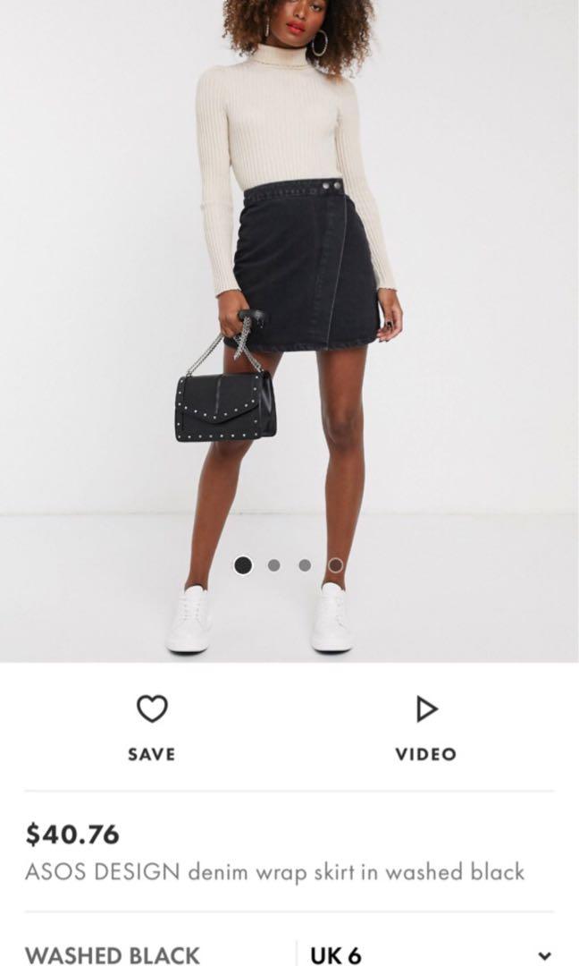 ASOS design denim wrap skirt in washed black