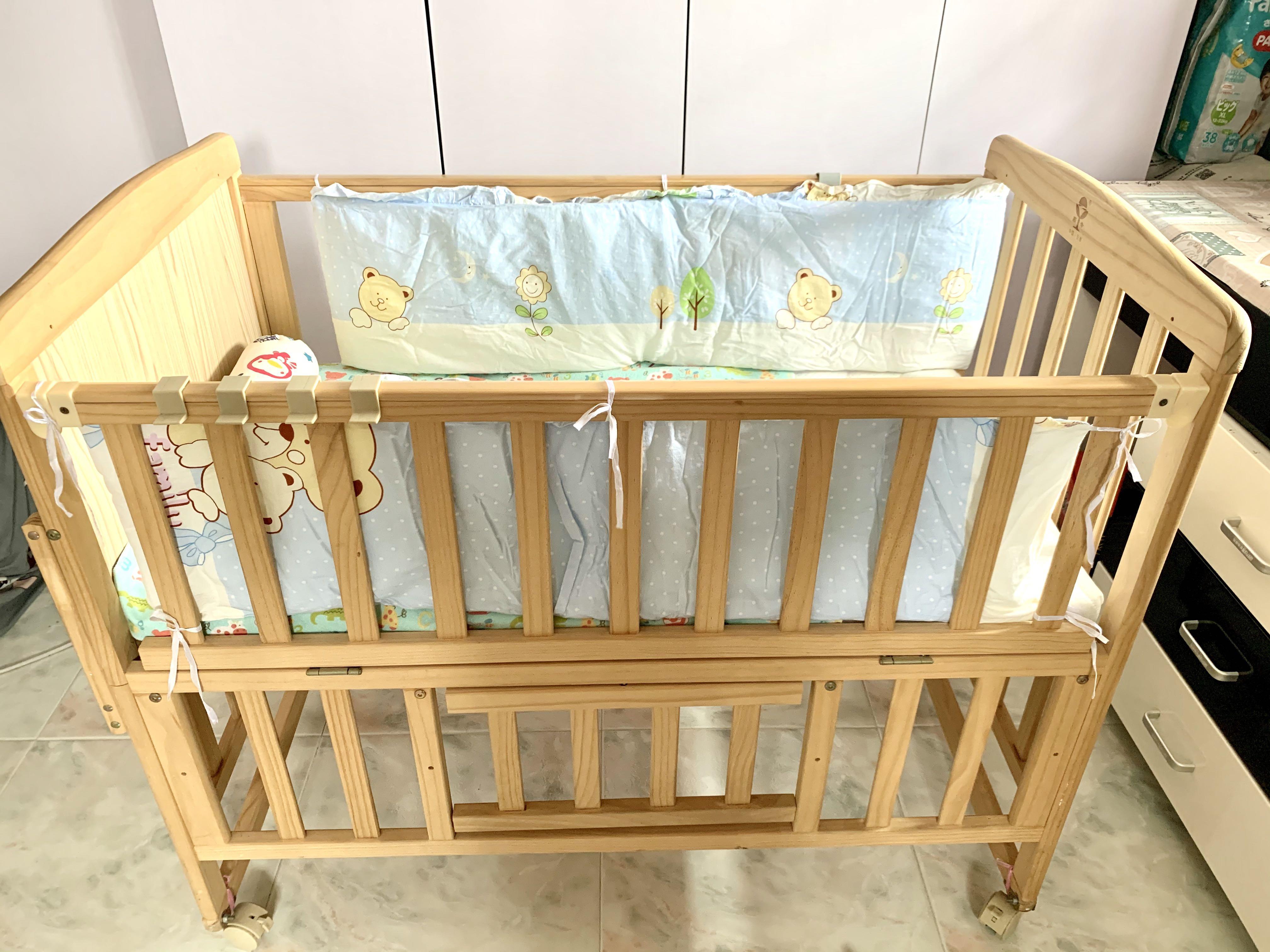 Baby Cot Wooden Bedding Set Crib 0 4 Age Babies Kids Baby Nursery Kids Furniture Cots Cribs On Carousell