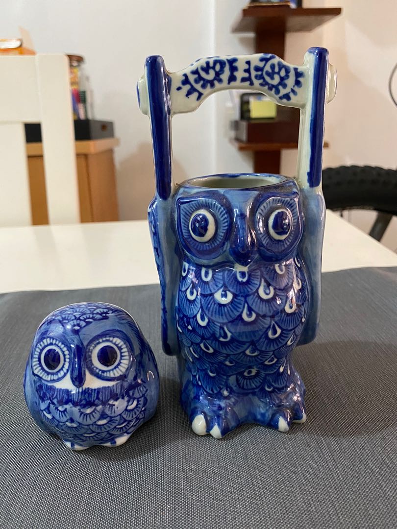 Blue Ceramic Owls Antiques Vintage Collectibles On Carousell