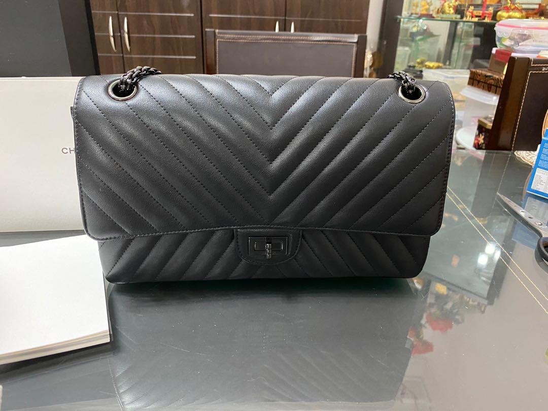 Chanel 2.55 all black chevron reissue 226, Luxury, Bags & Wallets