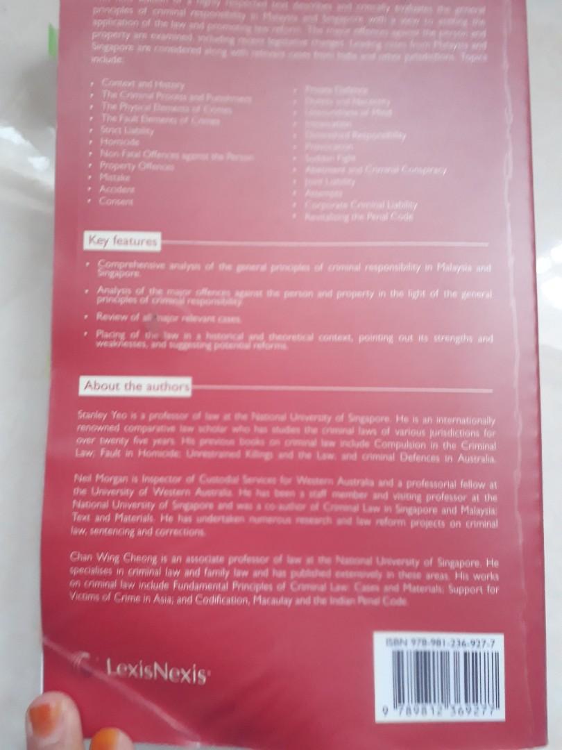 Criminal Law In Malaysia And Singapore Stanley Yeo Textbooks On Carousell