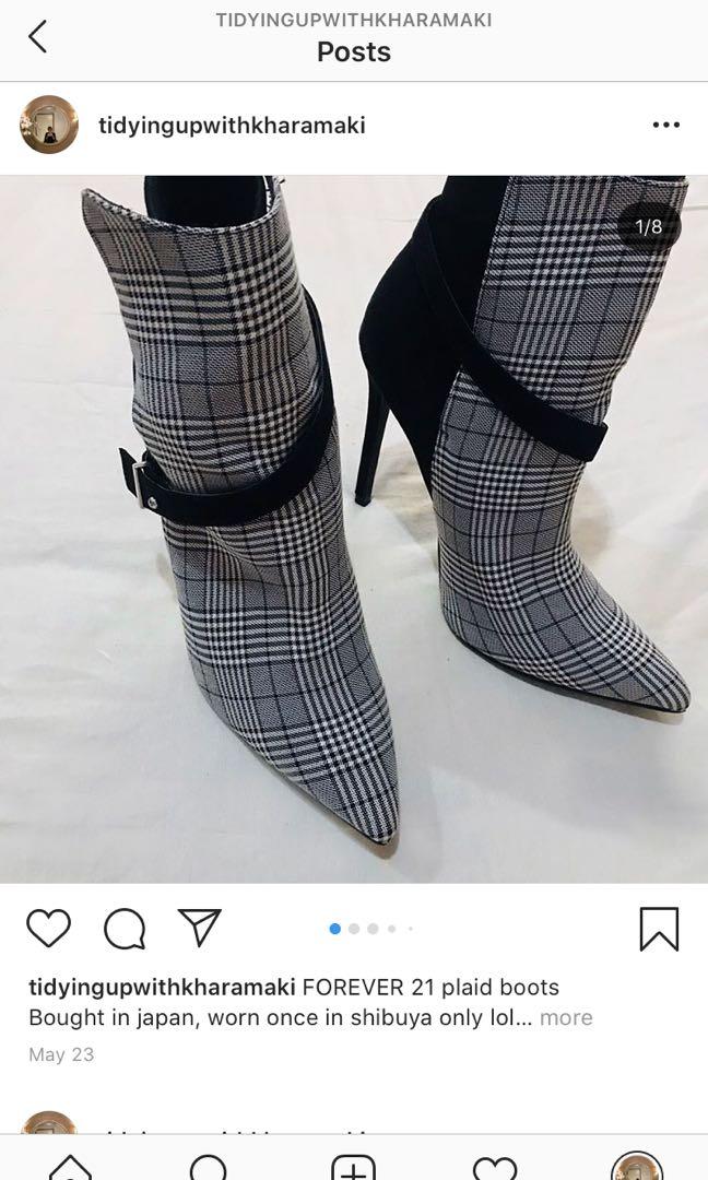 FOREVER 21 plaid boots, Women's Fashion 