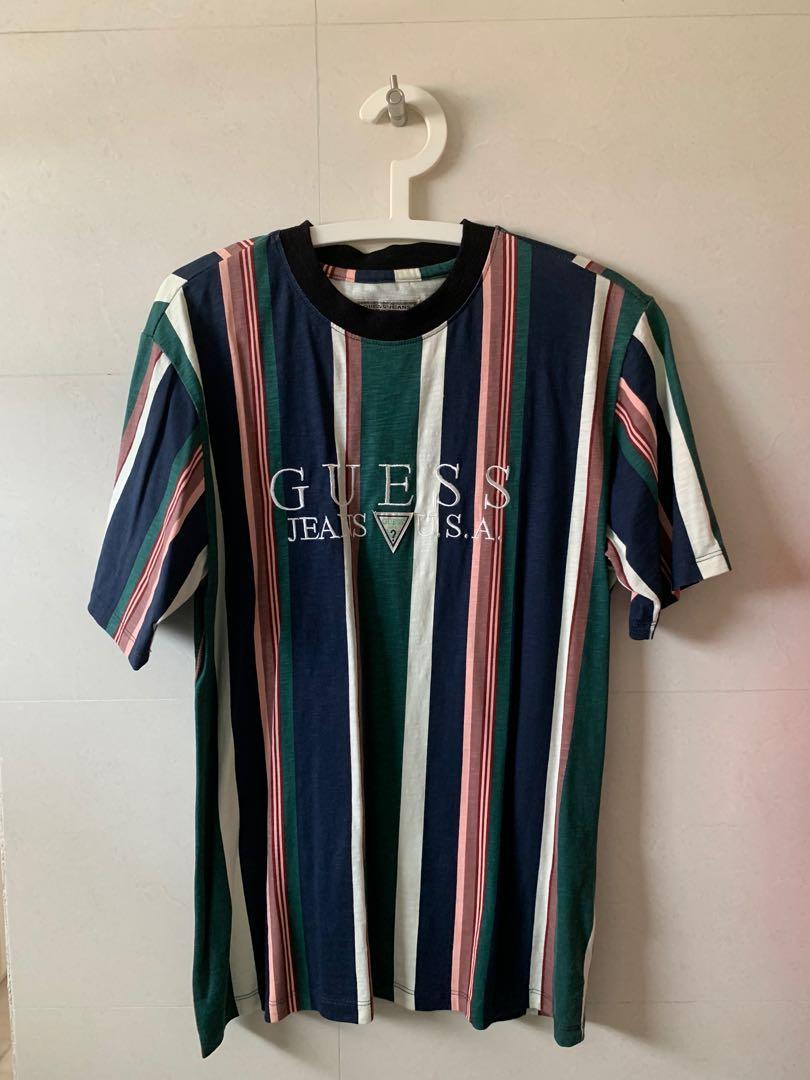 guess '81 stripe tee, Men's Fashion, Tops & Sets, Tshirts Polo Shirts on Carousell