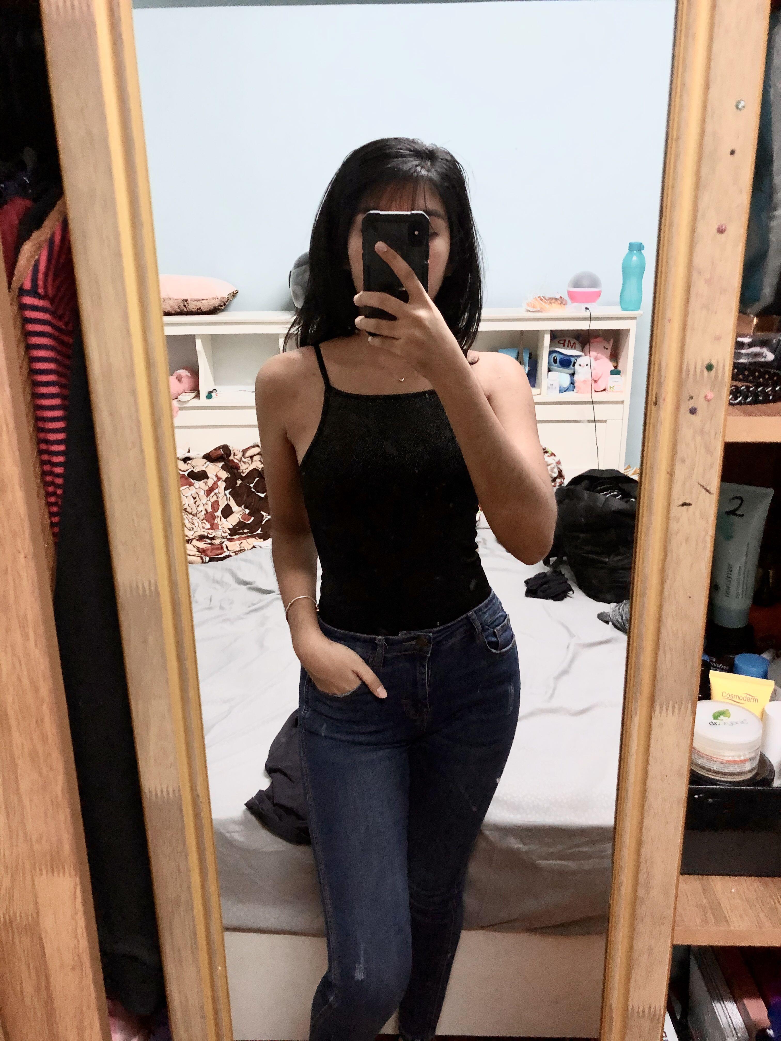 Black glitter halter neck sales top