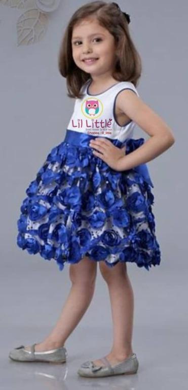 Lil Little Bgd391 Gaun Budak Baby Girl Dress Royal Blue Flowers