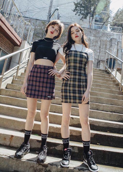 MIXXMIX HIDE Checkered Skirt Women s Fashion Bottoms Skirts on