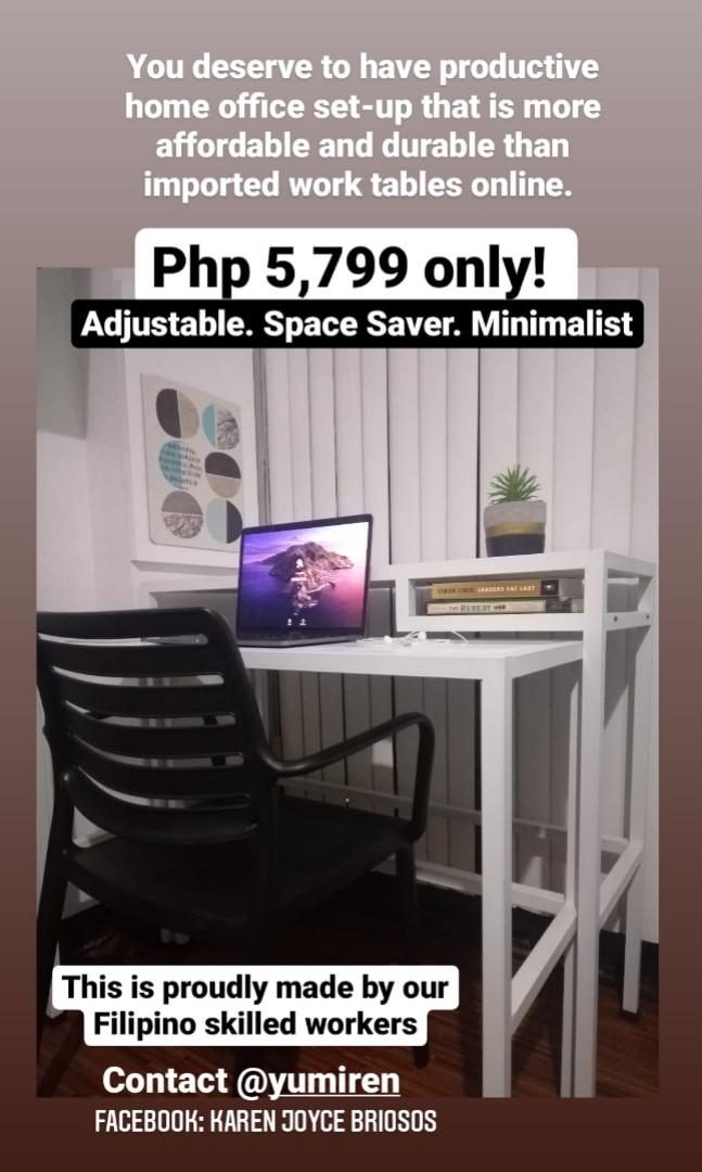 Nested Working Table (Category: Office Furniture & Fixtures) located in Quezon City. Submitted by yumiren (Listing ID 1011297527, Image 1). Description: You deserve a productive home office set up that is more affordable & durable than imported work tables available online. This is proudly made locally by our Filipino skilled workers. Get this multipurpose nested table for Php5,799 only! Adjustable | Space Saver | Minimalist Standard Dimension: W