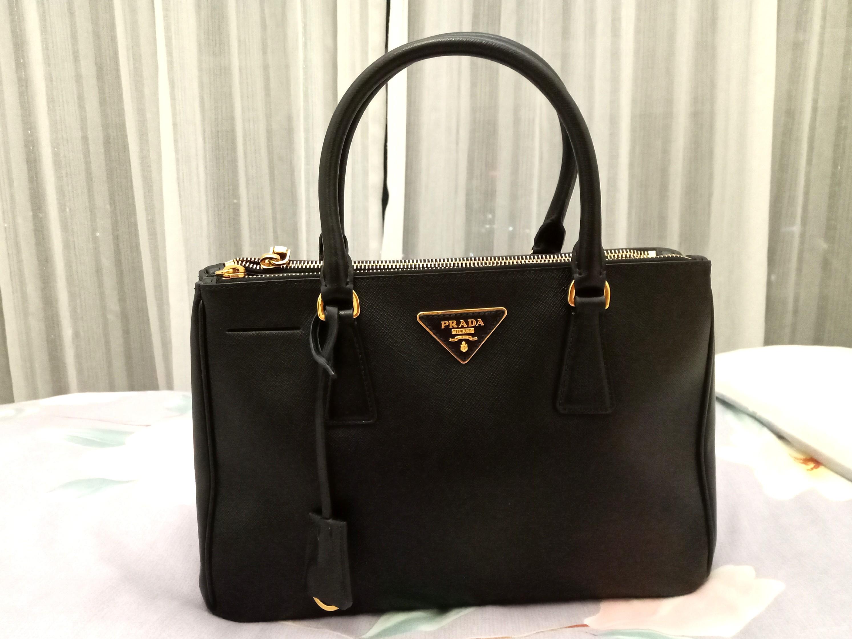 Prada Saffiano Leather Bag in Black Gold Hardware, Luxury, Bags & Wallets  on Carousell