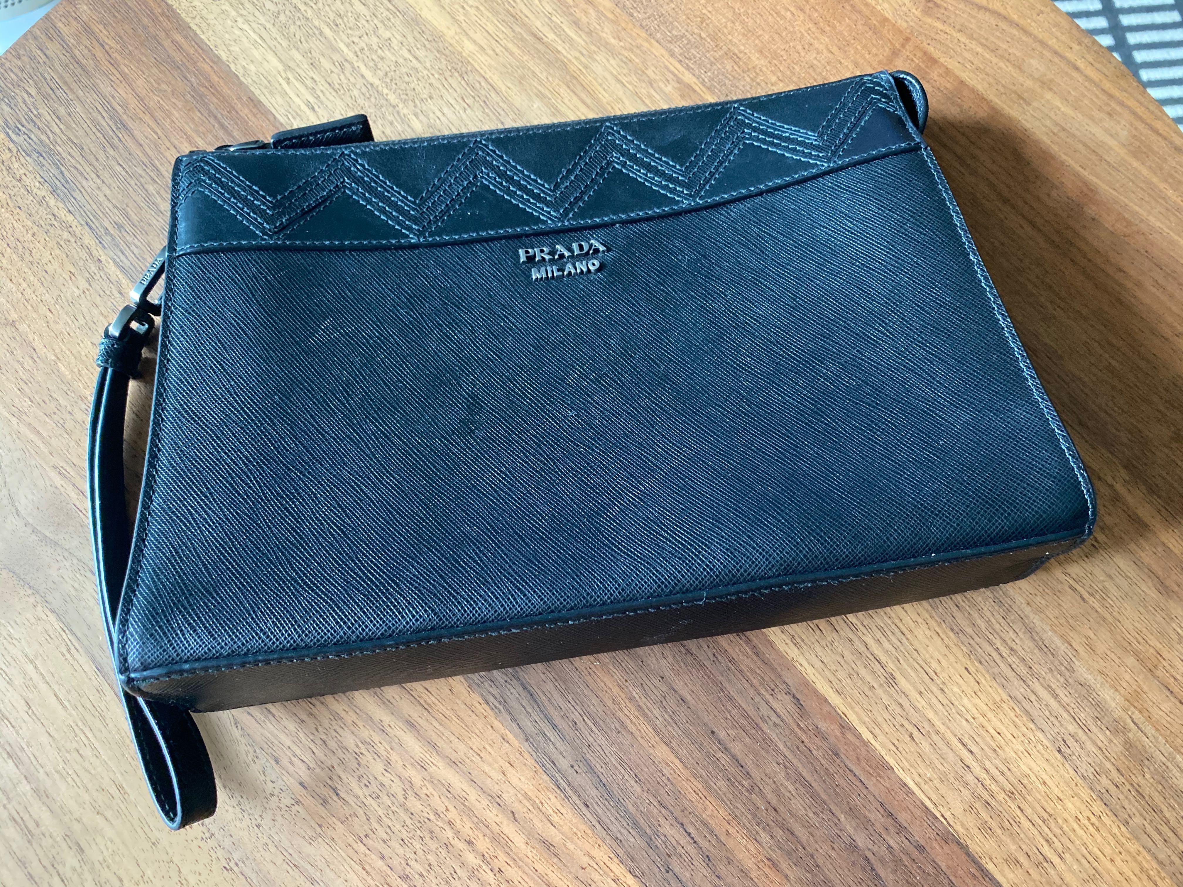 prada saffiano men's clutch bag