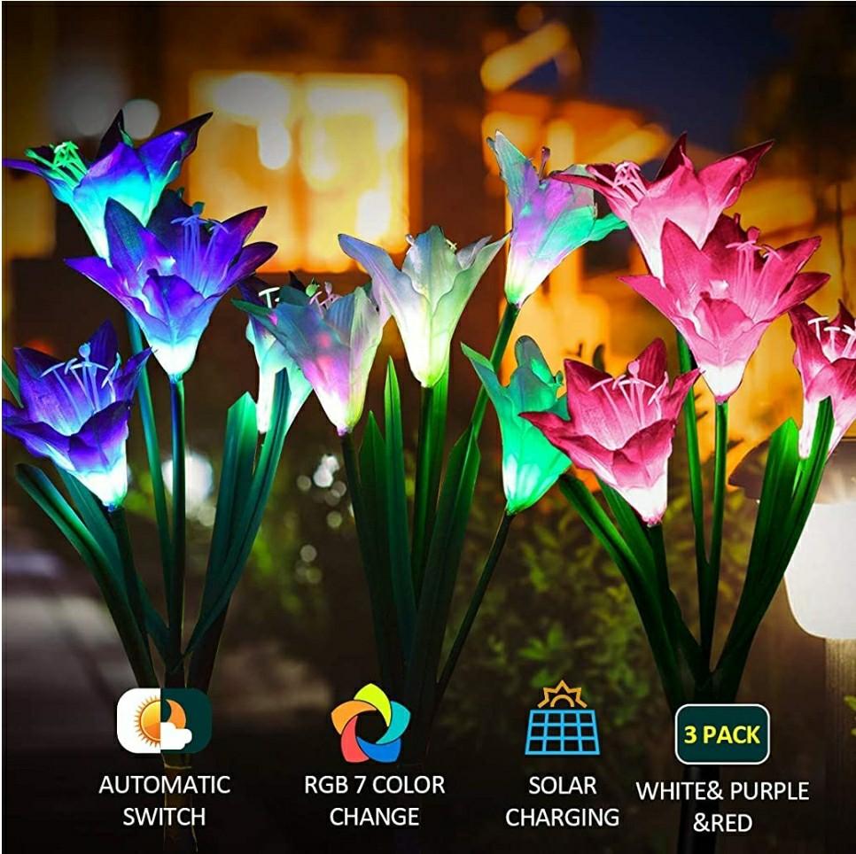 Solar Lights Outdoor Fairy Garden Lights Solar Powered Lamps 3 Pack With 7 Lily Flower Multi Color Changing Led Outdoor Ornaments Patio Yard Lawn Garden Decoration Light Gardening Flowers Bouquets On Carousell