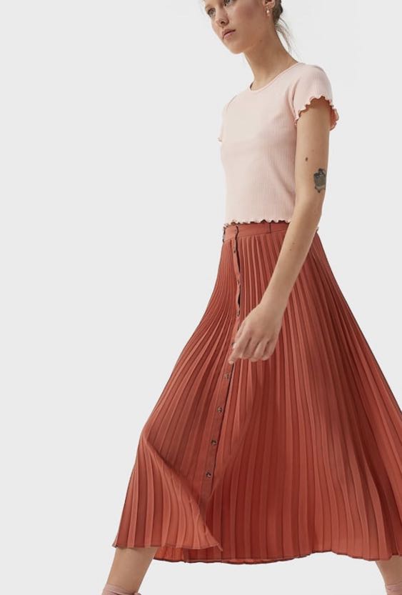 Stradivarius pleated midi skirt