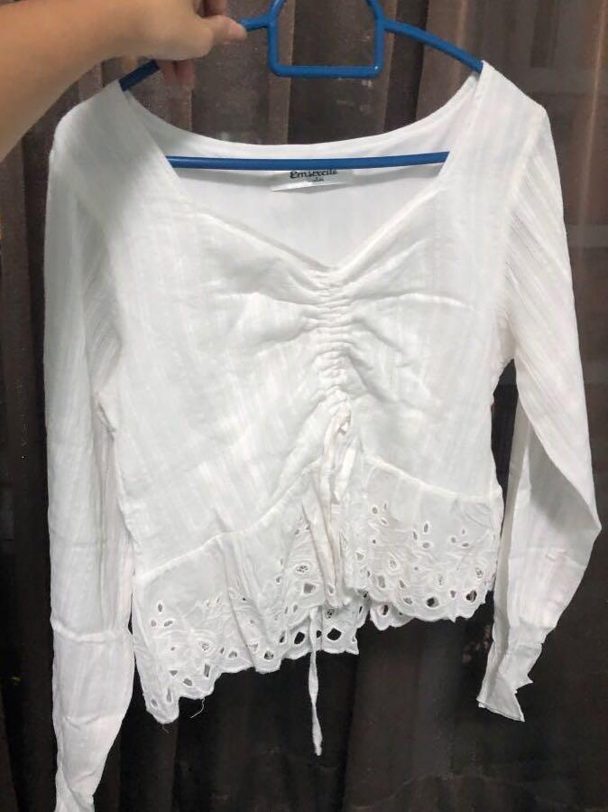 White eyelet long sleeve top Clearance