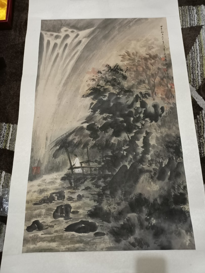 中国古美術 傅抱石作款 水墨画 長巻 自然風景 手描き 冊頁 7開1 文房置物 中国古美術 傅抱石作款 水墨画 長巻 自然風景 手描き 冊頁 7開